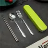 Conjunto de talheres portáteis de aço inoxidável, pauzinhos, colher, garfo, conjunto de três peças, talheres para estudante, presente para atividade, impressão de LOGO