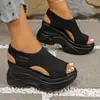Sandalias Deportivas de Mujer de Verano de Punto de Estilo Nuevo, Peep-Toe, Plataforma Estilo Hada, Tacón Alto, Fly-Knit, Cuña, Suela Gruesa