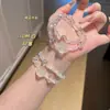 Pulsera de Cristal Natural con Cuentas Pulsera Flor Pequeña Lámina de Oro Pez Koi Flor de Resina Lepidolita Doble Círculo Pulsera de Cristal Apilable DIY
