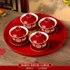 Tazas de Té para Brindis de Boda, Tazas y Cuencos de Pareja Dragón y Fénix, Juego de Cuenco y Palillos de Boda, Juego de Té Rojo para Novios
