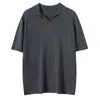 Camiseta Polo Masculina Fina de Cashmere Fio Fino Cor Sólida Lisa Base Verão Nova Malha Manga Meia Manga Seda Manga Curta