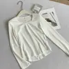 Camiseta Manga Longa Grossa Costura Traseira Macia e Pegajosa para Mulheres Outono 2026 Gola Redonda Cor Sólida Básica Casual Camisa Base para o Dia a Dia