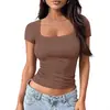 Amazon Transfronterizo Verano 2026 Camiseta de Manga Corta de Color Sólido Ajustada con Cuello en U para Mujer Estilo Skims Top Sexy para Mujer