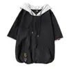 Sudadera con capucha de manga corta para hombre, top de estilo japonés de moda para verano, corte holgado, camiseta de manga media, ropa tipo camiseta