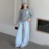 Calça Jogger Casual Nova de Outono para Meninas Estilosa Larga Longa Calça Foice Primavera e Outono Patchwork Estudante Calça de Pernas Largas