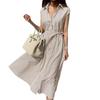 Vestido largo con chaleco sin mangas a rayas de Dongdaemun, Corea del Sur