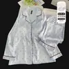 Pijama juvenil de jacquard de seda helada para casa, de manga larga, cómodo, sencillo, suave, agradable para la piel, ropa de estar