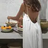 Vestido Largo de Color Sólido Fruncido de Seda Hielo Amazon 2026 con Espalda Descubierta y Volantes Vestido de Playa para Vacaciones Vestido Holgado para Casa
