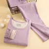 Conjunto de roupa íntima térmica de lã e seda, forrado com fleece, espessado, confortável, sem costura, top e calça justos para o outono, disponível para dropshipping