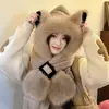 Calentador de cuello y gorro cálidos con temática de zorro para mujer, gorro y bufanda de invierno, a prueba de viento, lindos, adelgazantes para la cara, protectores de oídos, diseño integrado 2026
