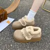 Novos sapatos de algodão confortáveis e versáteis, casuais e modernos, quentes, que aumentam a altura, com sola grossa, fofos, estilo plataforma Boken 2026, forrados com fleece