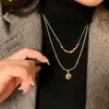 Collar de Corazón con Cuentas de Ojo de Tigre de Doble Capa Estilo Coreano Nuevo Diseño de Nicho Cadena para Clavícula de Lujo Ligero Collar de Moda