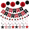 Set de decoración de fiesta de cumpleaños rojo y negro, pancarta de cumpleaños de moda, decoraciones colgantes de bola de panal, arreglo de escena para fiesta de cumpleaños