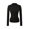 642-Estilo Pura Pasión Camiseta Sexy de Moda de Cuello Alto Medio de Manga Larga para Mujer 2025 Nueva Sexy Ajustada Camiseta Básica Superior