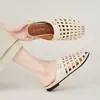 7006-9 Diadema Tejida Hueca Medias Zapatillas de Verano para Mujer Estilo Nuevo Zapatos Individuales Moda Slip-on Versátiles Zapatillas de Fondo Plano