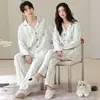 Ropa de Casa Pura de Algodón para Mujer, 100% Algodón, Se Puede Usar Afuera, Atuendo de Pareja, Cárdigan, Solapa, Pijama de Dibujos Animados, Conjunto de Dos Piezas