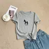 Camiseta de Manga Corta Bordada de Caballo Negro Pequeño Estilo Dibujos Animados para Mujer, Verano 2026 Cuello Redondo Ajustada Moda Tendencia Top para Mujer