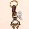 Chaveiro retrô de robô de desenho animado tecelão móvel, caveira de bronze, couro de vaca, joia pequena criativa e simples