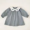 Vestidos Infantis de Venda Quente Transfronteiriços, Novos Estilos de Primavera e Outono, Macacão de Bebê, Gola Bordada, Vestido de Bebê Menina Manga Longa