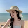 Sombrero de Paja Plano para Mujer 2025 Nuevo Sombrero de Sol con Lazo de Encaje Vacaciones de Verano en la Costa Parasol Playa Sombrero Lafite