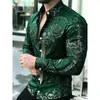 Camisa de Manga Larga Estilo Old Money para Hombre, Camisa de Diseñador Paisley, Camisa Europea y Americana Talla Grande para Hombre