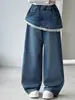 Calça Jeans Feminina Outono 2026 Novo Estilo Coreano com Renda, Calça Reta Solta de Perna Larga Emagrecedora para Meninas