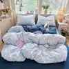 Conjunto de roupa de cama fresco e simples para dormitório, amigo da pele e macio, gaze plissada, conjunto minimalista de quatro peças