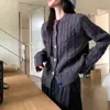 Casaco de suéter de fivela arco-íris estilo coreano doce estilo preppy estilo exterior outono e inverno solto glutinoso top cardigan malha
