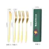 Juego de Cuchillo y Tenedor para Pastel de Luna de Acero Inoxidable, Regalo para el Festival de Medio Otoño, Tenedor de Fruta con Dos Púas, Caja de Regalo para Pinchos de Fruta, Almacenamiento, Juego de Estilo Lujo Ligero