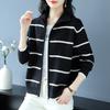 Cárdigan de Punto Rayado con Doble Cremallera Estilo Coreano Transfronterizo para Mujer Otoño e Invierno Suéter Holgado Talla Grande Top Elegante