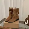 Botas Martin de ante con punta fina y tacón alto adelgazantes para mujer, colección otoño 2026, botas de media caña estilo vaquero occidental, botines de tacón apilado