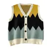 Chaleco de Punto de Diamantes Color Block para Mujer Otoño 2026 Nuevo Estilo Coreano Holgado Perezoso Versátil Chaleco Exterior Adelgazante