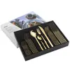 Juego de Cubiertos de Acero Inoxidable Chapado en Titanio Transfronterizo con Mangos Cuadrados, Juego de 24 Piezas en Caja de Regalo, Juego de Cuchillo para Bistec, Tenedor y Cuchara Estilo Occidental para Seis Personas, Lujo Ligero