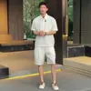 Conjunto de Manga Corta de Moda Estilo Old Money para Hombre Tencel Lyocell Verano Fresco Holgado Tallas Grandes Camisa POLO con un Conjunto