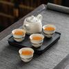 Juego de té de kung fu Ruyao beige, apto para uso doméstico al aire libre, tetera de cerámica, taza de té, una tetera, cuatro tazas, bandeja de té.
