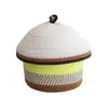 Cesta de Armazenamento de Cogumelo Tecida Colorblock de Corda de Algodão com Tampa à Prova de Poeira Cesta de Armazenamento de Lanches para Desktop Organizador de Utilidades Cesta de Armazenamento