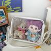 Linda Bolsa Doble de Muñeco de Dibujos Animados Muñeco de Algodón PU Bandolera Bolsa Transparente para Dolor Muñeco de 20 cm Bolsa de Hombro de 15 cm