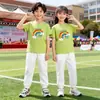 Estilo Pai-Filho Calça Longa Arco-Íris Branca Verão Fina Roupa de Performance Conjunto de Roupas Infantis Camiseta de Manga Curta Duas Peças