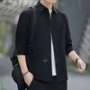 Tendencia de Verano Versátil Camisa de Siete Mangas Camisa de Trabajo para Hombre Corte Holgado Top de Manga Corta Chaqueta Tendencia para Hombre