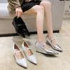 Zapatos de Tacón de Cuña con Punta Afilada para Mujer Primavera 2025 Tacones Altos Franceses Elegantes Moda Flats Hebilla de Una Línea Zapatos de Banquete Zapatos de Cuero Pequeños