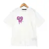 Marca de Tendencia Transfronteriza Palm Angels Camiseta Unisex de Cuello Redondo, Manga Corta, Corte Holgado, Estampado de Letras Tipo Salpicadura de Tinta, Corazón con Spray