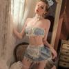 Moda Caliente Nuevo Sexy Pura Dulce Tentación Azul Lindo Maid Encaje Maid Uniforme Set Punto