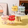 Taza de Vidrio Linda y Divertida con Popote y Tapa, Taza de Agua Portátil de Oso, Taza de Acompañamiento para Niña Estilo Ins de Alta Apariencia