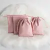 Suministrado Directamente por el Fabricante, Bolsas Rosadas de Piel Sintética para Joyería, Bolsas de Almacenamiento, Bolsas de Joyería con Cordón, Bolsas de Terciopelo para Empaquetar Auriculares, Hecho a Medida