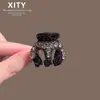 Pinza Pequeña de Calabaza Negra con Diamantes Completos de Lujo para Mujer, Pinza para Recoger el Cabello en Cola de Caballo Alta en la Parte Posterior de la Cabeza, Nuevo Estilo Japonés y Coreano Pinza Lateral