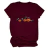 Amazon Ebay Sitio Independiente Halloween Estilo Nuevo Divertida y Única Camiseta de Manga Corta con Cuello Redondo para Mujer Calabaza Calavera Gato