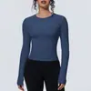 Nuevo top de yoga redondo sin costuras transfronterizo, camiseta deportiva transpirable de manga larga personalizada para mujer para exteriores, venta al por mayor de ropa para fitness
