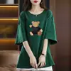 Camiseta de manga corta de comercio exterior para mujer, top casual elegante de verano con estampado, cuello redondo, holgada, talla grande, para señoras de mediana edad