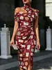 2026 Nuevo Modelo Estación Independiente Transfronterizo Retro Occidental Tótem Impresión 3D Vestido de Hombros Descubiertos para Mujer POD