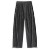 Calça casual de chenille de luxo leve masculina, nova coleção outono/inverno 2026, feita de tecido de liocel confortável e macio, com design solto, de perna reta e larga